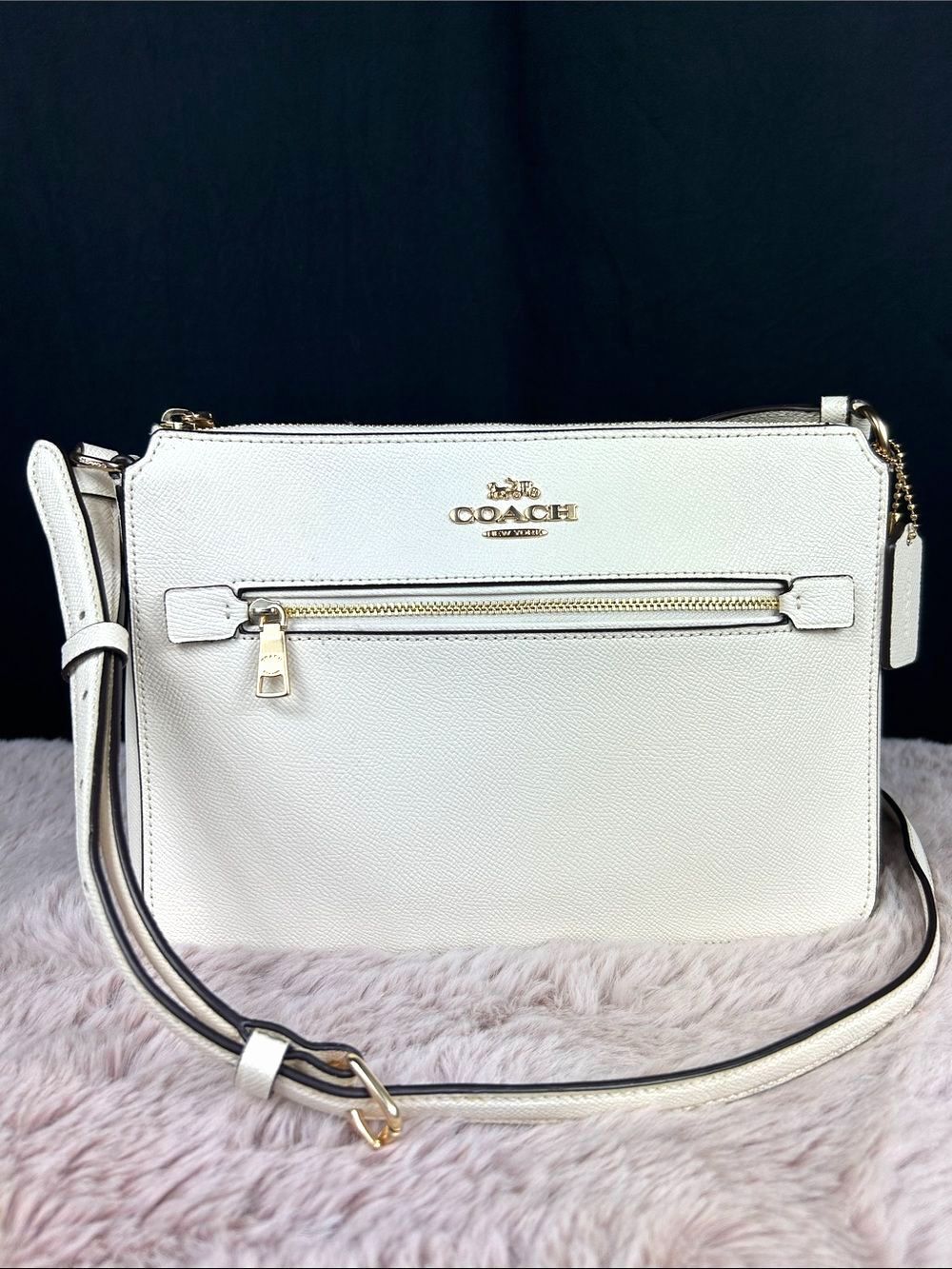 Coach Gallery File Bag 91148 Chalk Cream Leather Crossbody Shoulder Bag w COA